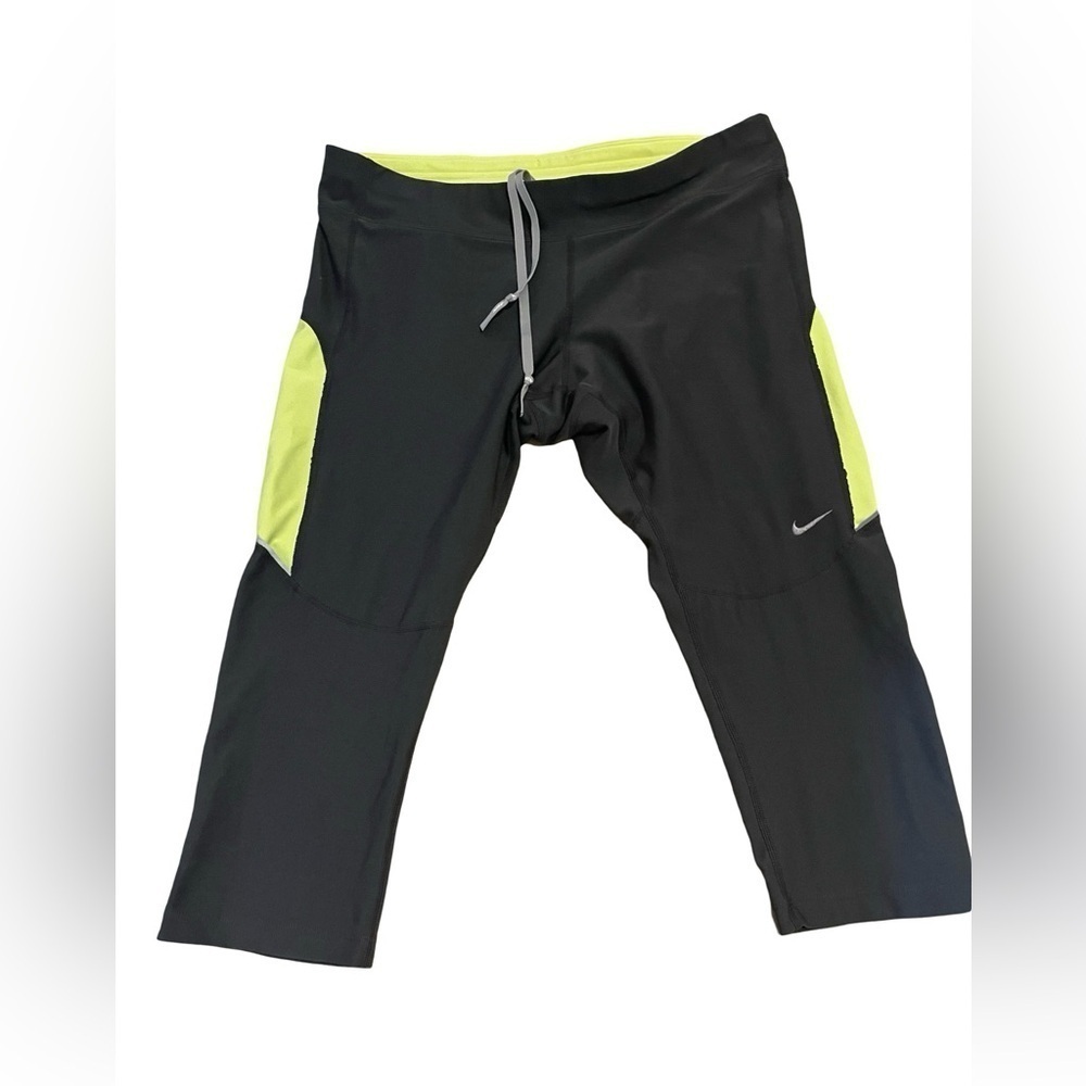 Nike Dri-Fit Running Capris Back Zipper Pocket Dark Gray/Yellow Size Large